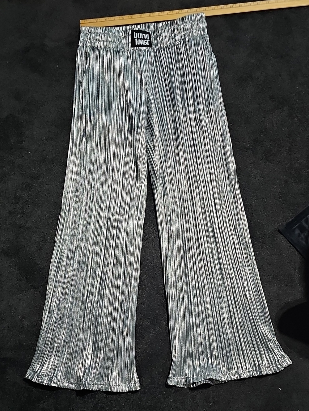 Burnt Toast Silver Wide-Leg Pleated Pants